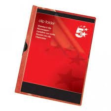 Image of 5 Star A4 Clip Folder 6mm Spine for 60 Sheets Red Pack of 25