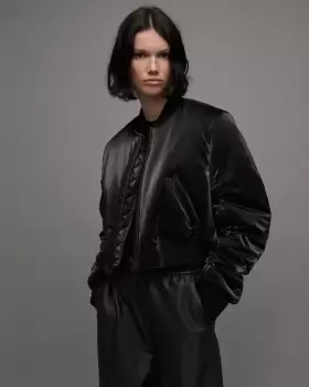 Image of AllSaints Callie High Shine Cropped Bomber Jacket