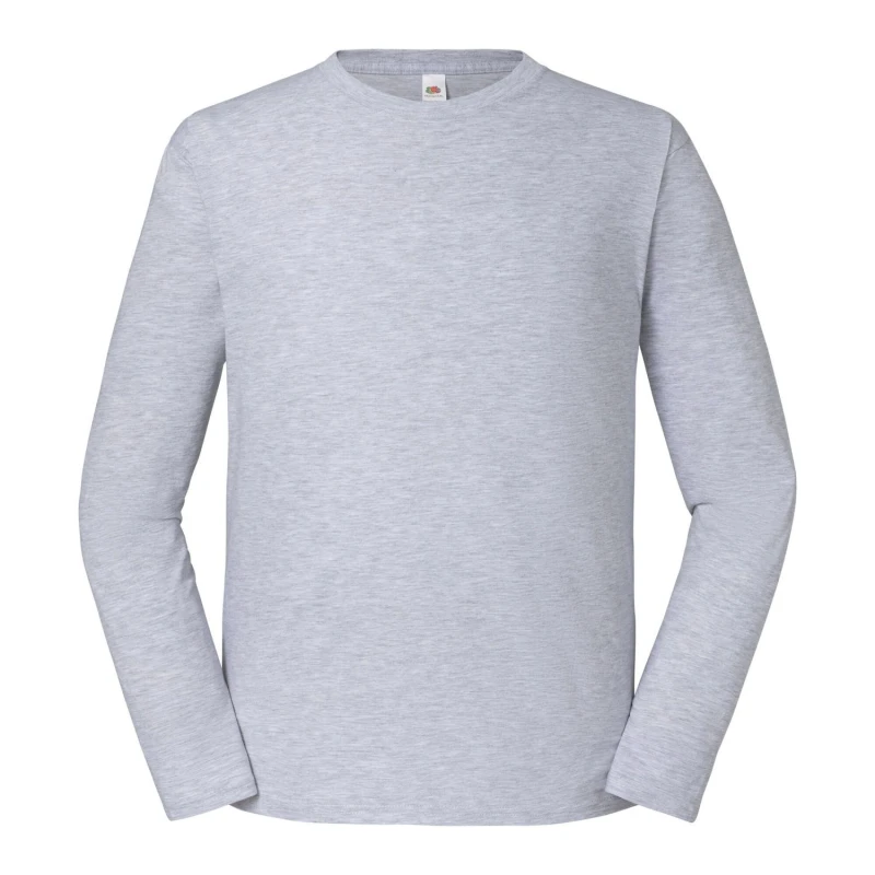 Image of Fruit Of The Loom Fruit of the Loom Men Iconic Premium Long-Sleeved T-Shirt in Grey Size: Medium Grey M Male 5063527169655