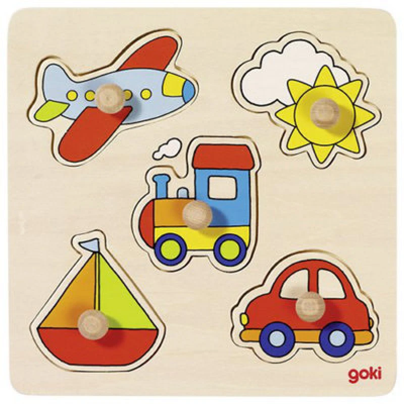 Image of Goki Lift-Out Wooden Vehicle Puzzle