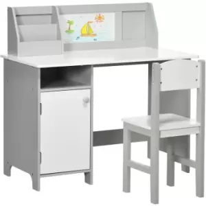 Image of HOMCOM Kids Table and Chair Set 2 PCs Table and Chair Set w/ Whiteboard Grey - Grey