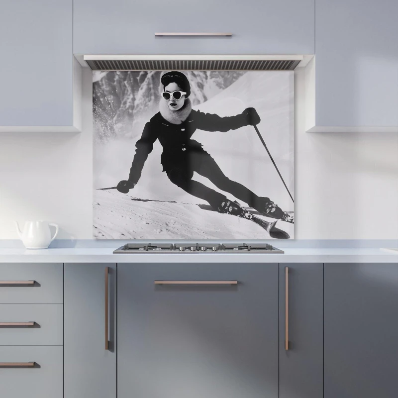 Image of Warren Reed - Designer Glamorous Slopes of the 60s Kitchen Splashback in Black Size: 600mm x 750mm Black Unisex 600mm x 750mm
