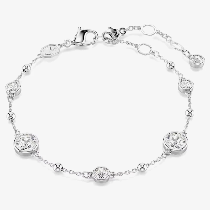 Image of Swarovski Womens Imber Round Cut Rhodium Plated Crystal Bracelet 5696079 in Silver Size: Adjustable Silver Female Adjustable