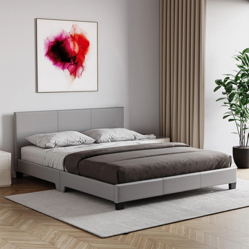 Image of Lassic Lisbon King Size Faux Leather Bed With Mattress Grey unisex King Size