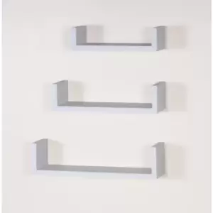 image of Hudson set of 3 floating "U" shape wall shelf kit - matt white