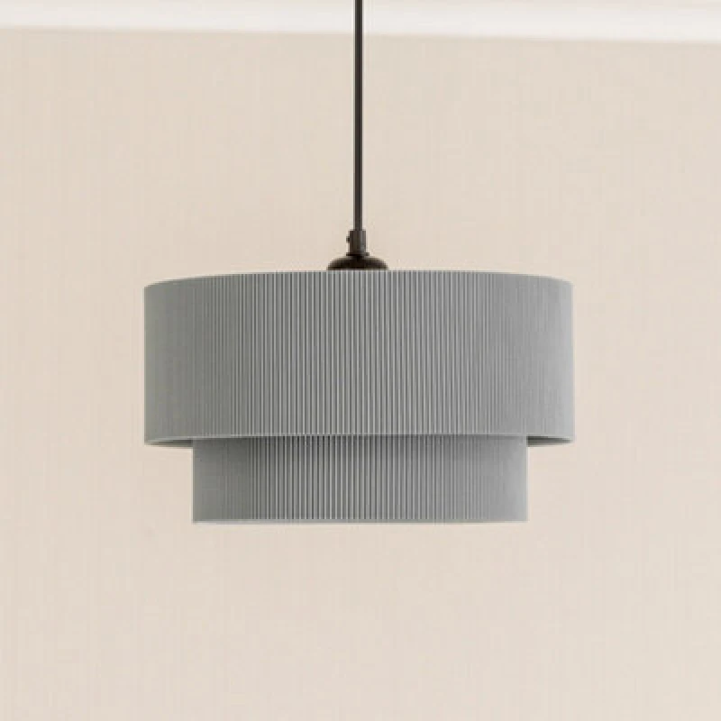 Image of ValueLights Mason Ruched Crinkle Fabric Two Tier Ceiling Floor Table Lamp Shade Dark Grey