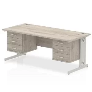 image of Impulse 1800 Rectangle Silver Cable Managed Leg Desk Grey Oak 2 x 3