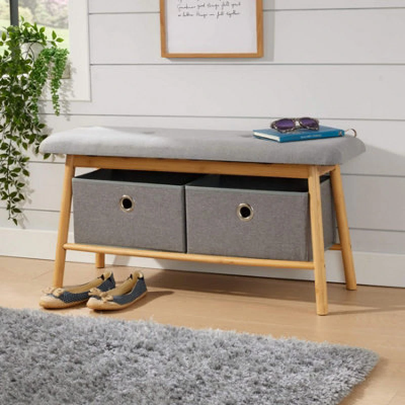 Image of Home Source Jenson Shoe Storage Bamboo Bench Unit Light Tan unisex