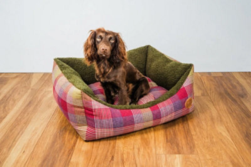 Image of Snug & Cosy Pets Snug And Cosy Pets Highland Mulberry Rectangle Pet Bed Bedding Small Tartan Cushioned Sides And Non Slip Base