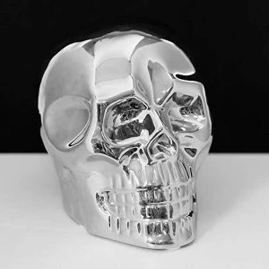 image of Silver Finish Ceramic Skull Figurine 15.5cm