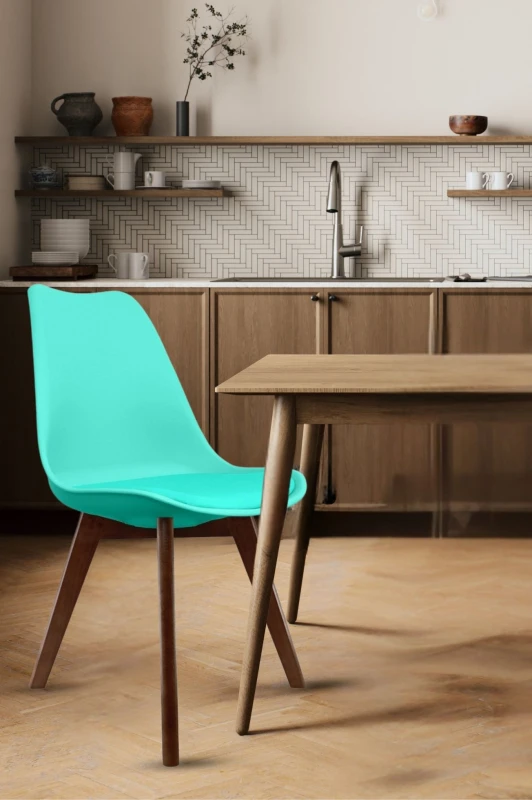 Image of Fusion Living Soho Plastic Dining Chair with Squared Dark Wood Legs Aqua