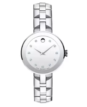 image of Movado Sapphire Silver Dial Diamond Stainless Steel Womens Watch 0606814 0606814