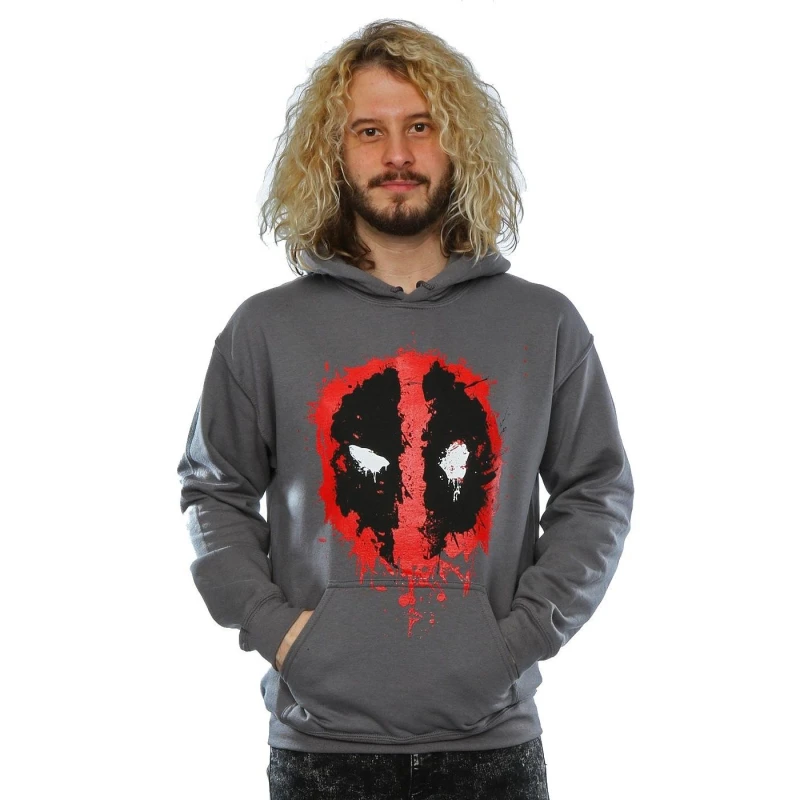 Image of Deadpool Deadpool Men Splat Face Cotton Hoodie in Charcoal Size: Small Charcoal S Male 5057245258425