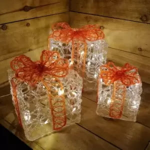 image of Premier Decorations Ltd - Premier set of 3 Premier Lit Christmas Acrylic Parcels- 40 Warm LEDs