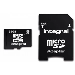 Image of Integral Micro SD Card 32GB with SD Adapter Class 10