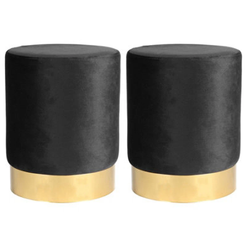 Image of Harbour Housewares 2X Round Velvet Foot Stools - Black - Modern Dressing Table Pouffe Footstool Vanity Seats Vanity Chair Pouf