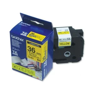Image of Brother P-touch TZe 661 36mm x 8m Black On Yellow Laminated Labelling Tape