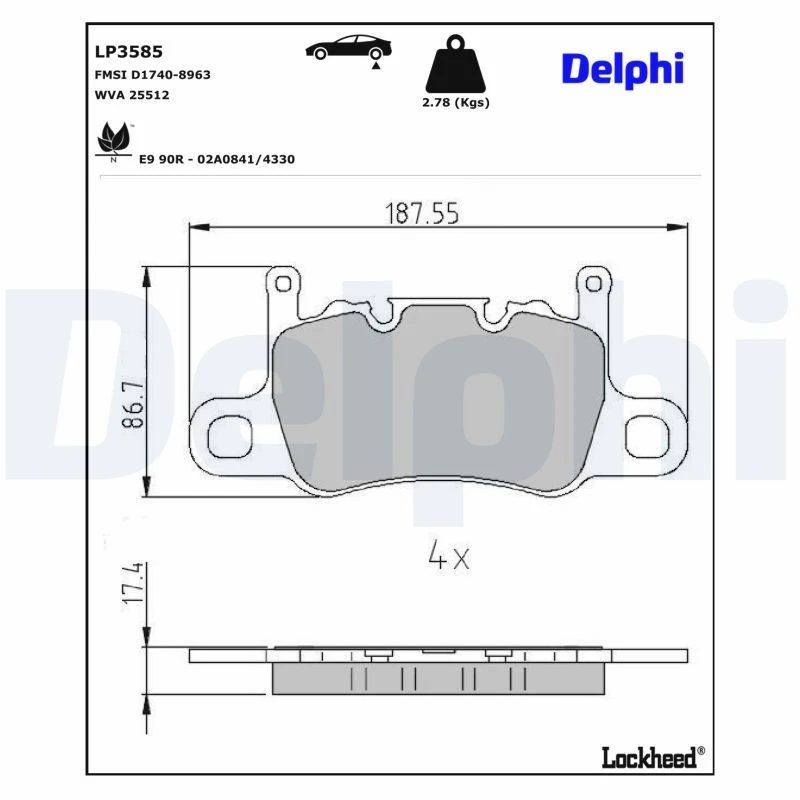 Image of DELPHI Brake pad set DELPHI LP3585