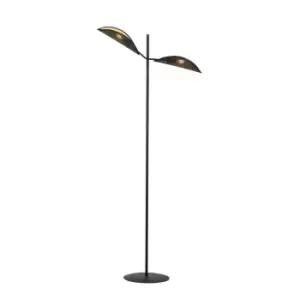 Image of Vene Black Multi Arm Floor Lamp with Black, Gold Fabric Shades, 2x E14