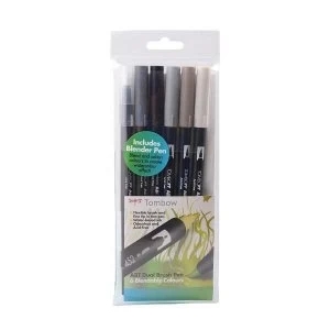 image of Tombow ABT Dual Brush Pen Grey Set of 6