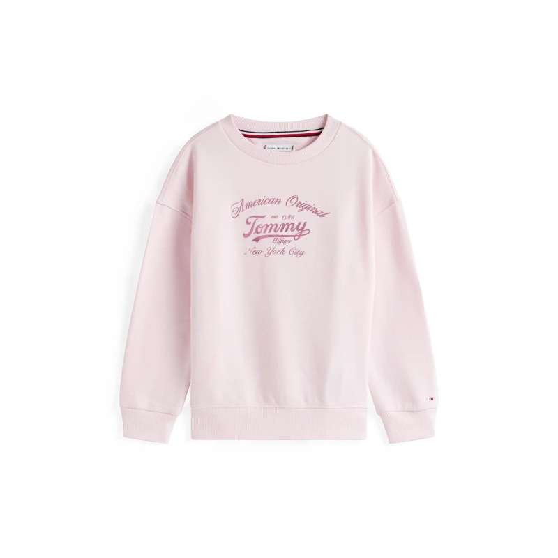 Image of Tommy Hilfiger Kids Script Logo Long Sleeve Crew Sweatshirt Light Pink TOG female 8Y