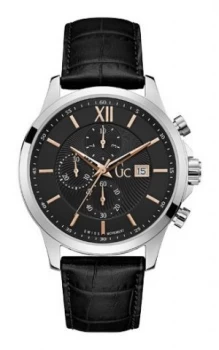 image of Guess Gents Leather Strap Watch Silver