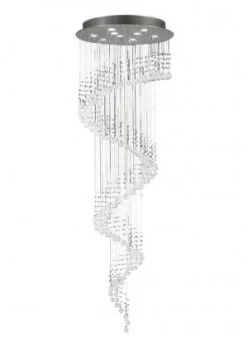 Image of Ceiling Cluster Pendant Multi-Spiral 9 Light Polished Chrome, Crystal