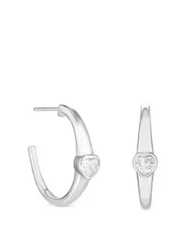 image of Simply Silver Sterling Silver 925 Cubic Zirconia Heart Inlay Hoop Earrings