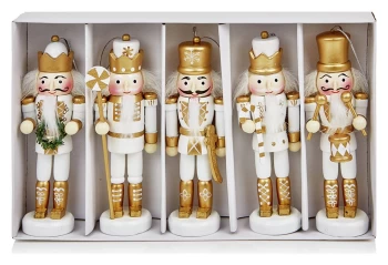 Image of Premier 12cm Christmas Nutcrackers - White and Gold