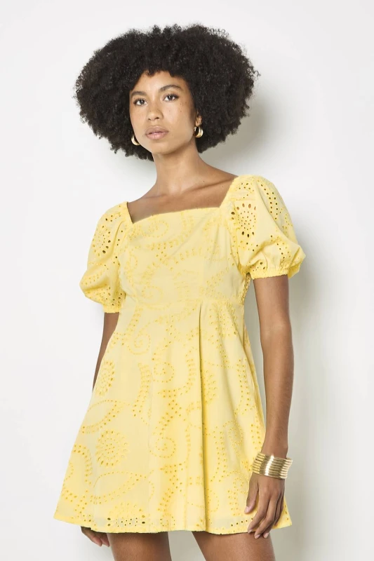 Image of Apricot Womens Floral Broderie Mini Dress in Yellow Size: 8 Yellow Female 8