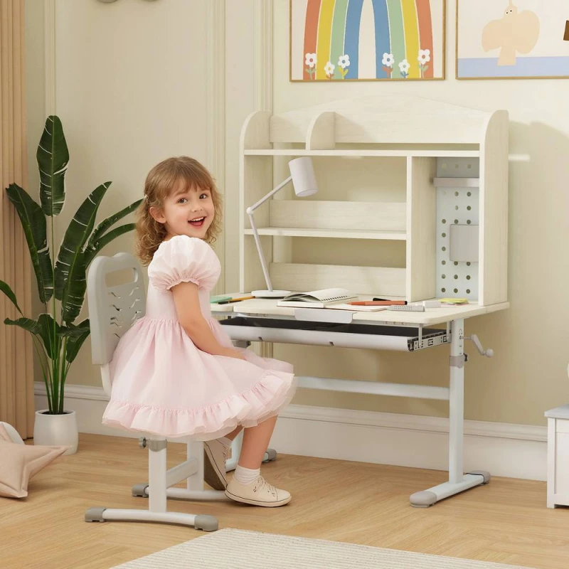 Image of AIYAPLAY Kids Desk, Study Desk for Kids Height Adjustable with Tilt-Desktop in Natural Natural Unisex