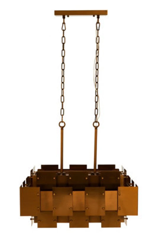 Image of Orsina Metal Brass Finish Pendant Light With Eight Bulbs, Modern Minimalist Chandelier With Bold Square Frames