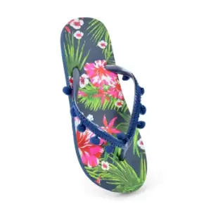 Image of Sand Rocks Womens/Ladies Pom Pom Flip Flops (UK 3-4) (Navy)
