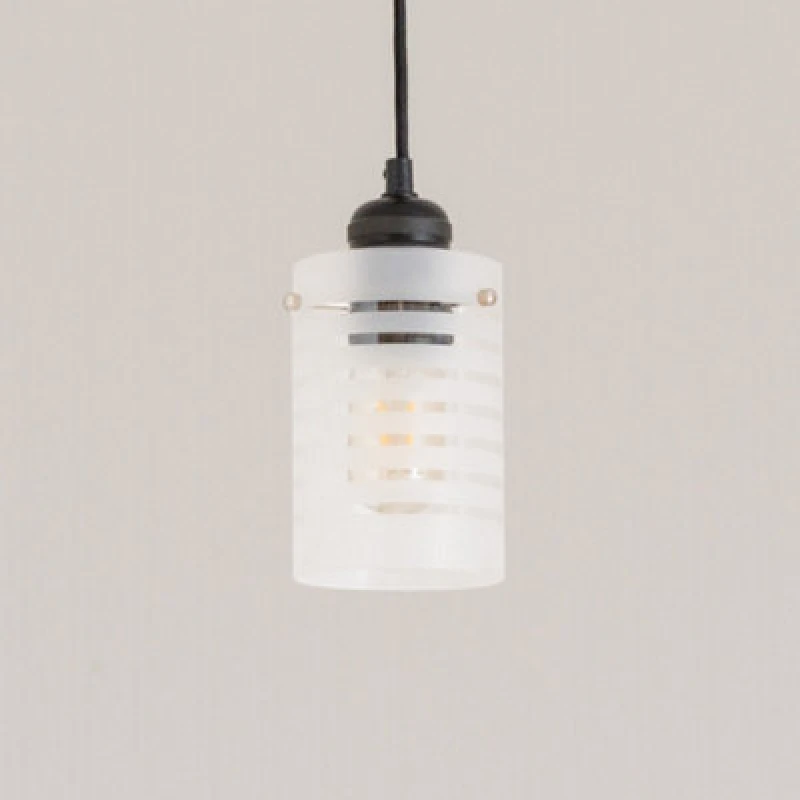 Image of ValueLights Elsie Frosted Glass Striped Ceiling Small Cylinder Lamp Shade Grey