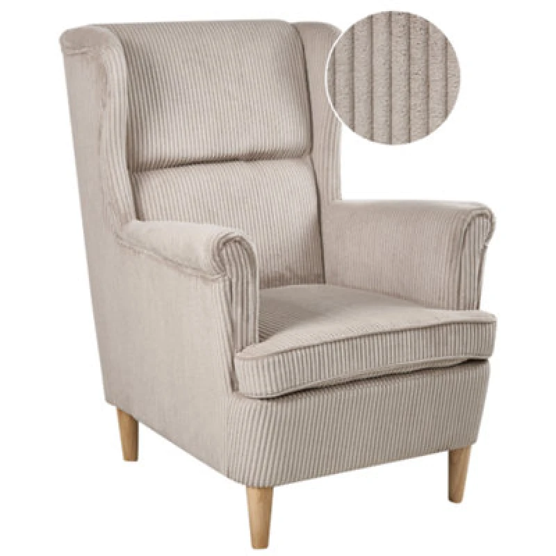 Image of Beliani Wingback Chair Abson Corduroy Beige