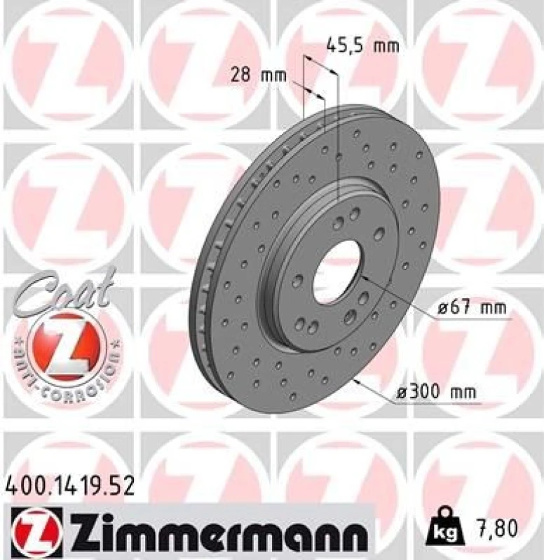 Image of ZIMMERMANN Brake disc ZIMMERMANN 400.1419.52