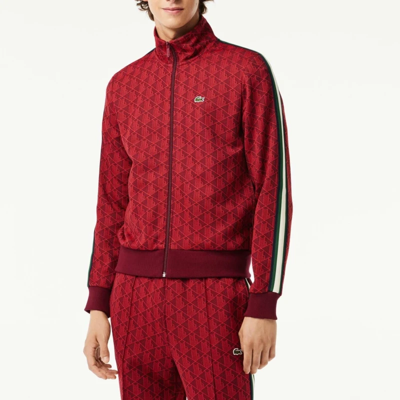 Image of Lacoste Paris Zip-Up Jacquard Track Jacket - Red Red XS