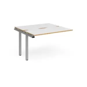 image of Bench Desk Add On 2 Person Rectangular Desks 1200mm White/Oak Tops With Silver Frames 1200mm Depth Adapt