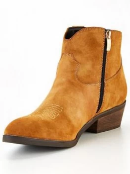 Guess Sienna Suede Western Ankle Boots - Cognac