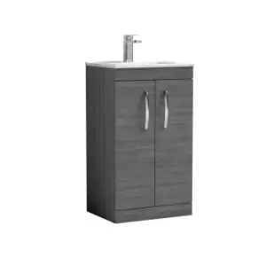 image of Nuie Athena 500 Floor Standing 2-door Vanity & Minimalist Basin - Grey Woodgrain