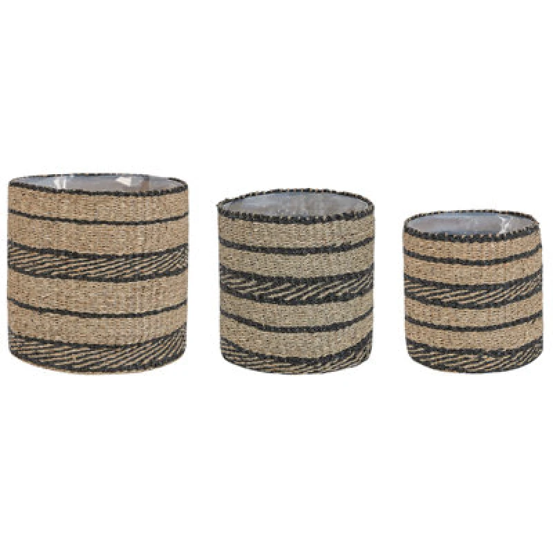Image of Beliani Set Of 3 Plant Pots Rasbora Seagrass 35/31/27cm Black