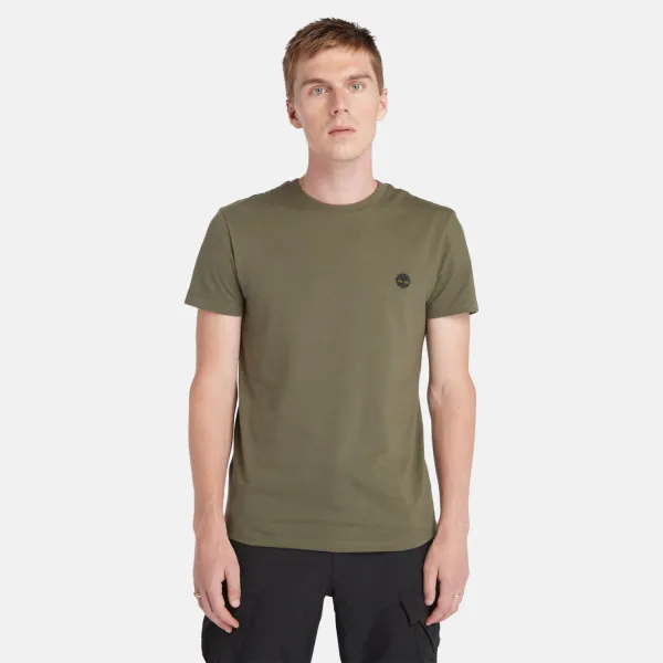 Image of Timberland Dunstan River Slim-fit T-Shirt For Men In Dark Green Green, Size L