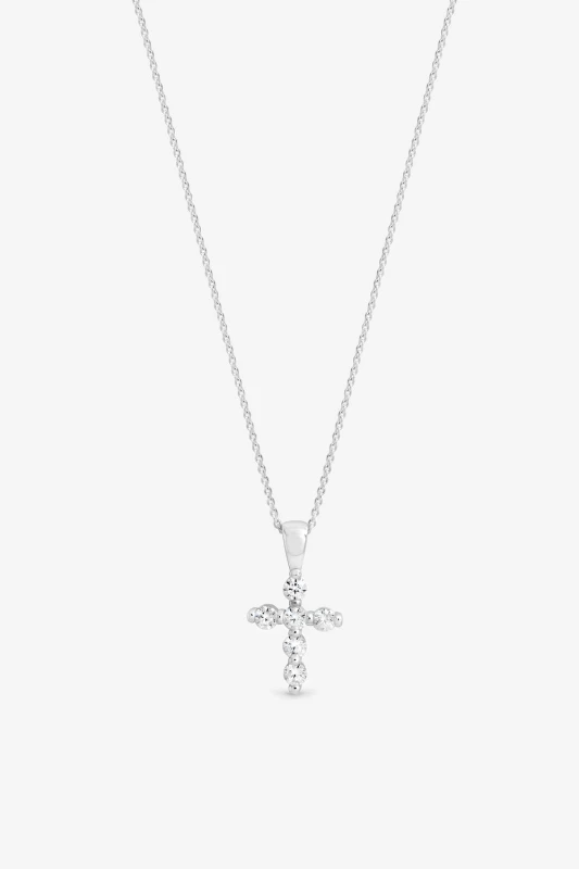Image of Simply Silver Womens 925 Sterling Silver Cubic Zirconia Cross Necklace - Gift Pouch Silver Female One Size