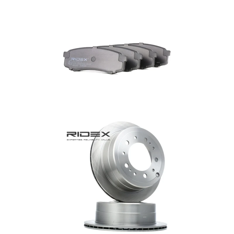Image of RIDEX 3405B2353 Brake disc and pads set Rear Axle, Brake Disc Type: internally vented, excl. wear warning contact Brake Set,disc brakes (3405)
