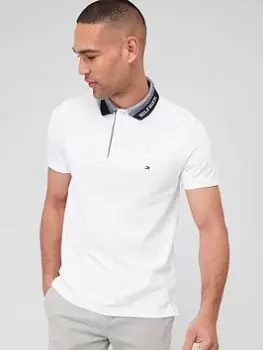Image of Tommy Hilfiger Collar Logo Slim Fit Polo Shirt - White, Size L, Men