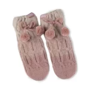 image of totes Pink Knitted Chunky Kid's Slipper Socks Pink