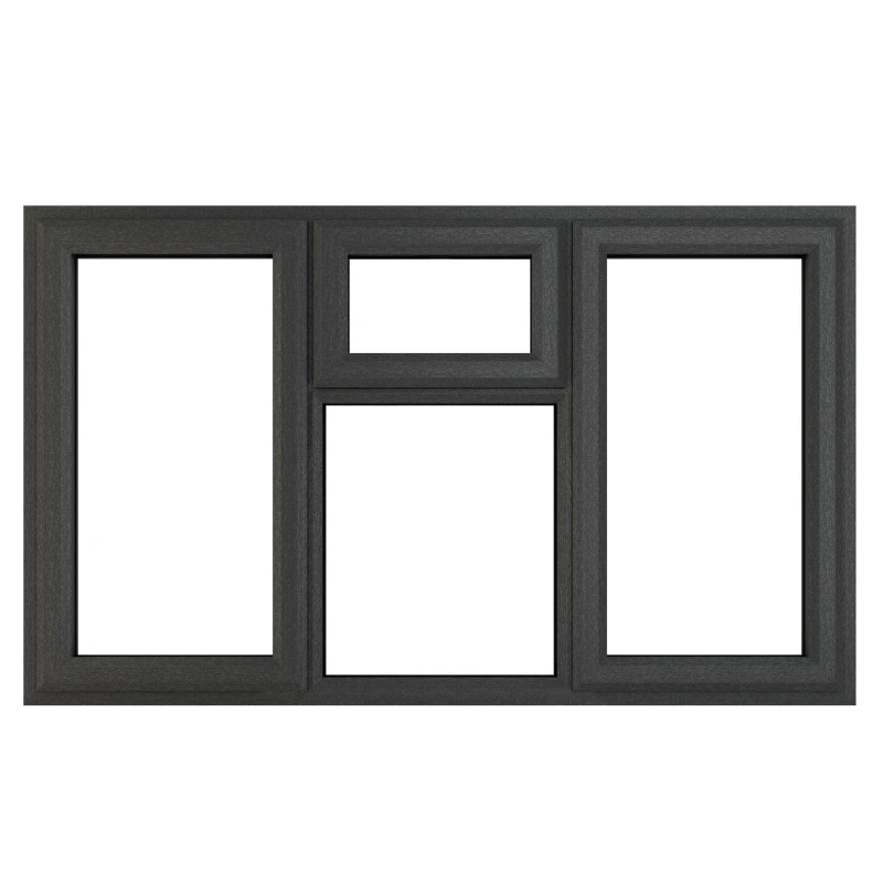 Image of Crystal uPVC Window A Rated Left and Right Hand Side Hung Top Opener over a Fixed Light Centre 1770mm x 965mm Clear Glazing - Grey 63GRYWH177096