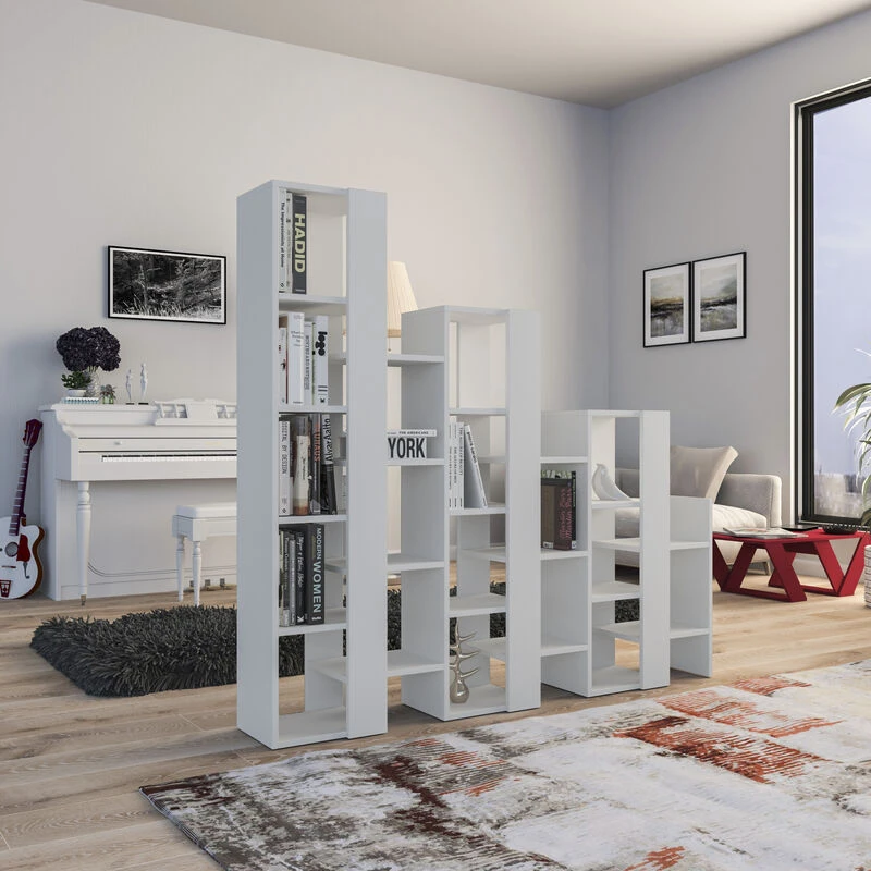 Image of DECORTIE Decortie - Lift Separator Modern Bookcase Display Unit Room Separator Tall 151cm - White - White M.KT.02.13189.2