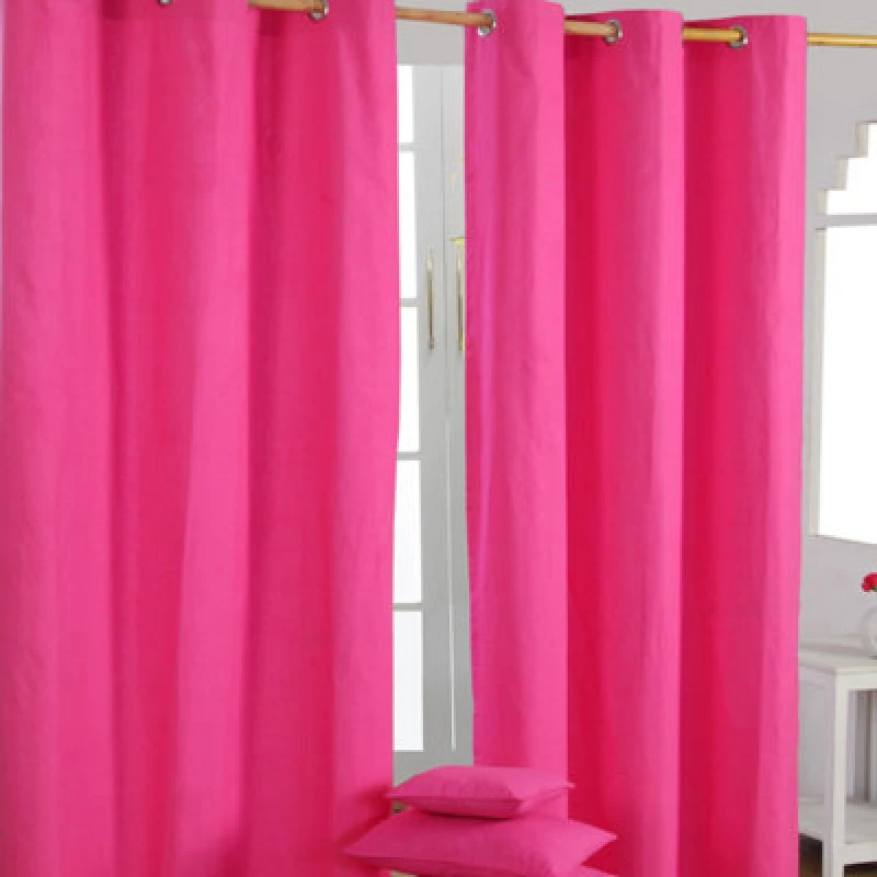 Image of Homescapes Plain Cotton Ready Made Eyelet Curtain Pair Bright Pink