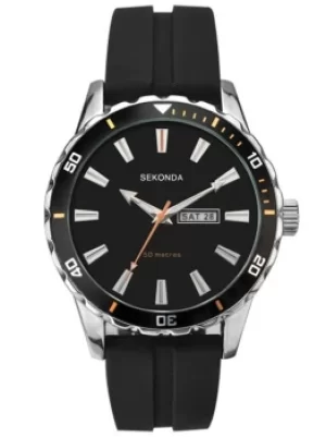 image of Sekonda Mens Black Rubber Strap Watch 1351